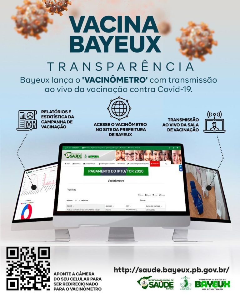Bayeux lança ‘vacinômetro’ e transmissão ao vivo da vacinação contra covid-19