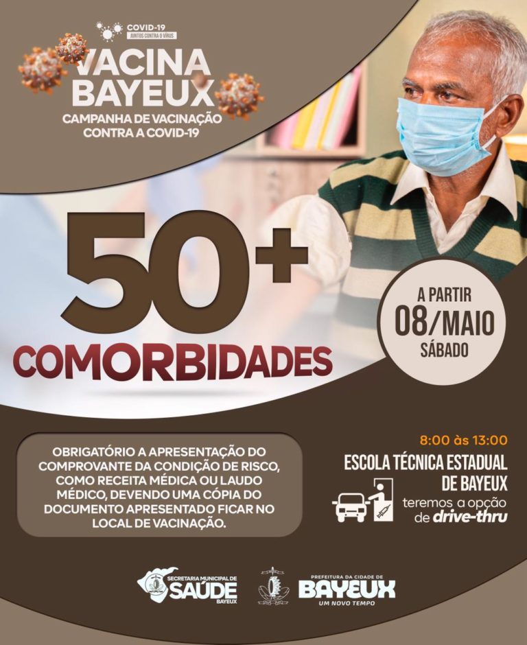 Bayeux começa a vacinar neste sábado (8) pessoas com comorbidades a partir de 50 anos; veja lista
