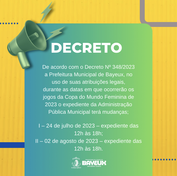 Decreto 045/2023 estabelece horário de expediente nos órgãos municipais nos  dias de jogos da Seleção Brasileira de Futebol Feminino na Copa do Mundo  2023 – Prefeitura de Gravatá