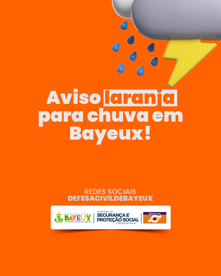 Bayeux entra em alerta de fortes chuvas e Prefeitura disponibiliza números de emergência