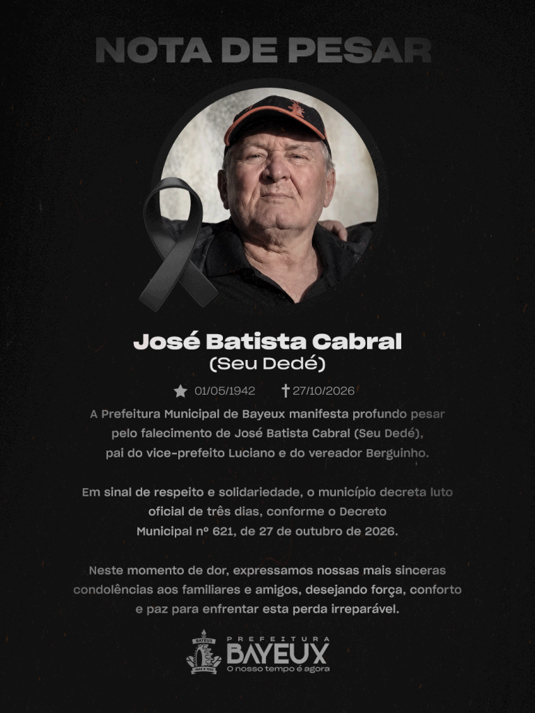 Prefeitura de Bayeux decreta ponto facultativo de três dias após morte do pai do vice-prefeito
